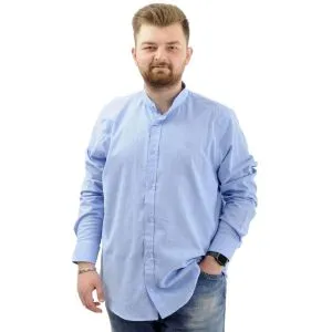 Büyük Beden Erkek Gömlek Uzun Kol Likralı Keten Gömlek U20385 Mavi