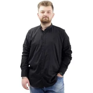 Büyük Beden Erkek Gömlek Uzun Kol Likralı Keten Gömlek U20385 Siyah