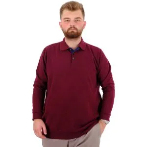 Büyük Beden Erkek Sweat Polo Yaka Selanik Nakışlı 20440 Mürdüm