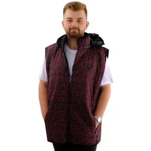 Büyük Beden Erkek Yelek Kapitone Kapüşonlu 22600 Siyah-Kırmızı