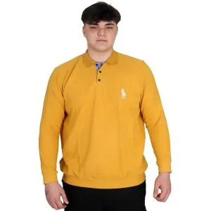 Büyük Beden Erkek Sweat Polo Selanik Horse 23442 Hardal