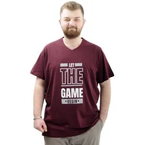 Büyük Beden Baskılı Erkek T-Shirt Bisiklet Yaka TIME U24036 Mürdüm