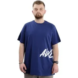 Büyük Beden Erkek Bisiklet Yaka T-Shirt Baskılı AWESOME U24038 İndigo