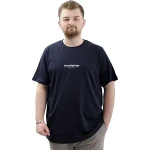 Büyük Beden Baskılı Erkek T-Shirt Bisiklet Yaka VAN GOGH U24040 Lacivert