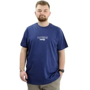 Battal Beden Erkek Tişört Bisiklet Yaka Baskılı OUT SIDE U24041 İndigo