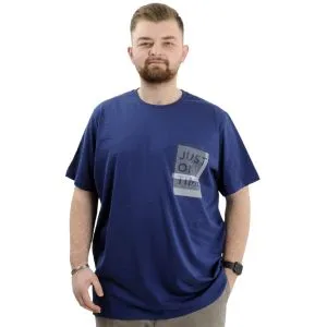 Büyük Beden Baskılı Bisiklet Yaka Erkek Tişört JUST ON TIME U24042 İndigo