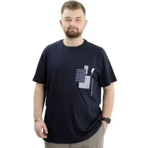 Büyük Beden Erkek Bisiklet Yaka T-Shirt Baskılı GARNILI U24045 Lacivert