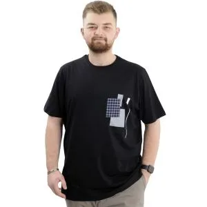 Büyük Beden Erkek Bisiklet Yaka T-Shirt Baskılı GARNILI U24045 Siyah