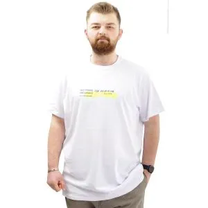 Battal Beden Baskılı Erkek T-Shirt Bisiklet Yaka SIMPLICITY U24047 Beyaz
