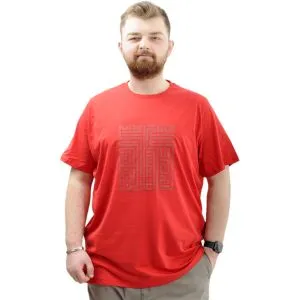 Büyük Beden Erkek T-Shirt Bisiklet Yaka Baskılı LABYRINTH U24048 Kırmızı