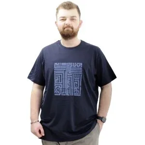 Big Size Mens T-Shirt Crew Neck LABYRINTH U24048 Navy Blue