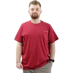 Erkek Büyük Beden Pamuklu Baskılı Bisiklet Yaka Tişört CHANGE U24050 Bordo