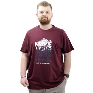 Erkek Büyük Beden Tişört Bisiklet Yaka Baskılı OWN U24060 Mürdüm