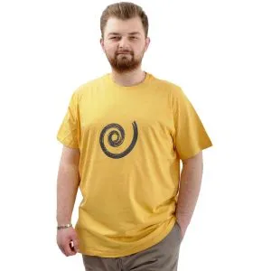 Büyük Beden Erkek Tişört Baskılı Pamuklu Bisiklet Yaka T-Shirt SPIRAL U24065 Hardal