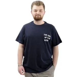 Büyük Beden Erkek Tişört Baskılı Pamuklu Bisiklet Yaka T-Shirt TOUCH U24067 Lacivert
