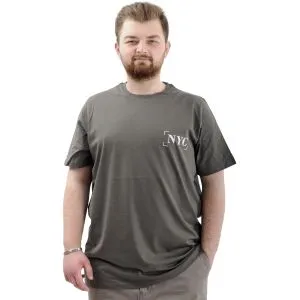 Büyük Beden Erkek Tişört Baskılı Pamuklu Bisiklet Yaka T-Shirt NYC U24068 Haki