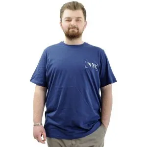 Büyük Beden Erkek Tişört Baskılı Pamuklu Bisiklet Yaka T-Shirt NYC U24068 İndigo