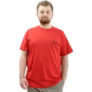 Büyük Beden Erkek Tişört Baskılı Pamuklu Bisiklet Yaka T-Shirt NYC U24068 Kırmızı