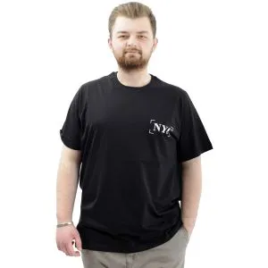 Büyük Beden Erkek Tişört Baskılı Pamuklu Bisiklet Yaka T-Shirt NYC U24068 Siyah