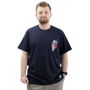 Büyük Beden Erkek Tişört Bisiklet Yaka Baskılı LEAF U24069 Lacivert