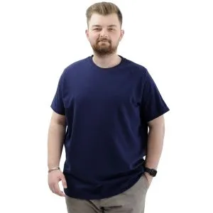 Büyük Beden Erkek T-Shirt İnterlok Basic Bisiklet Yaka Tişört U24077 İndigo