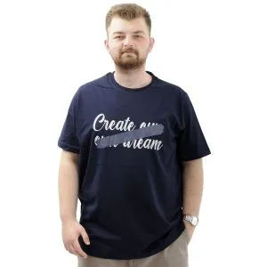 Büyük Beden Erkek Tişört Baskılı Pamuklu Bisiklet Yaka CREATE U24079 Lacivert