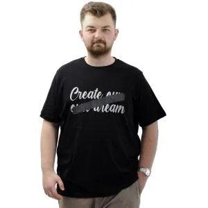 Büyük Beden Erkek Tişört Baskılı Pamuklu Bisiklet Yaka CREATE U24079 Siyah