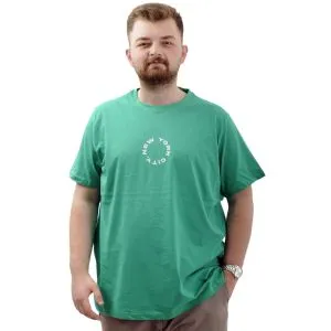 Büyük Beden Erkek Baskılı Tişört Bisiklet Yaka Pamuklu NEW YORK U24081 Yeşil