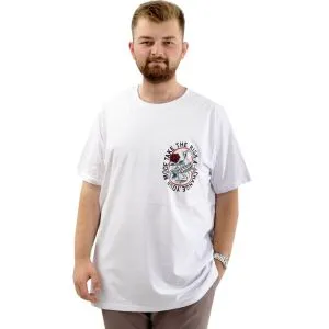 Büyük Beden Erkek Tişört Baskılı Bisiklet Yaka Pamuklu CHANGE U24084 Beyaz