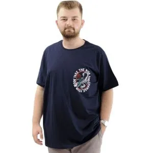 Büyük Beden Erkek Tişört Baskılı Bisiklet Yaka Pamuklu CHANGE U24084 Lacivert