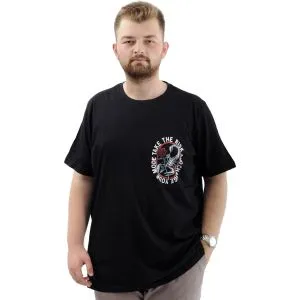 Büyük Beden Erkek Tişört Baskılı Bisiklet Yaka Pamuklu CHANGE U24084 Siyah