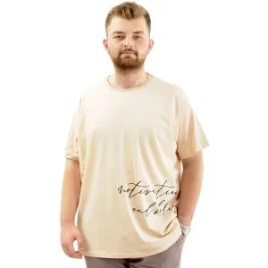 Battal Beden Erkek Pamuklu T-Shirt Yumuşak Dokulu Baskılı BELIEF U24085 Bej