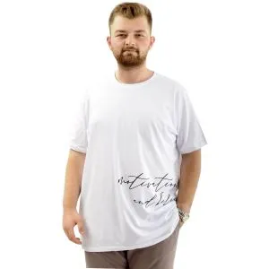 Battal Beden Erkek Pamuklu T-Shirt Yumuşak Dokulu Baskılı BELIEF U24085 Beyaz