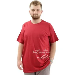Battal Beden Erkek Pamuklu T-Shirt Yumuşak Dokulu Baskılı BELIEF U24085 Bordo