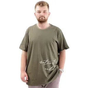 Battal Beden Erkek Pamuklu T-Shirt Yumuşak Dokulu Baskılı BELIEF U24085 Haki