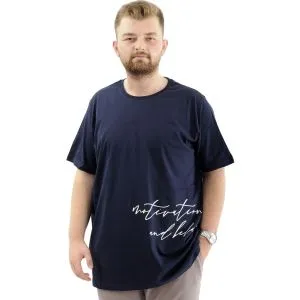 Battal Beden Erkek Pamuklu T-Shirt Yumuşak Dokulu Baskılı BELIEF U24085 Lacivert