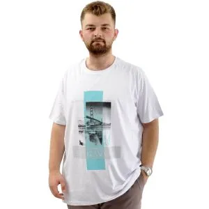 Battal Beden Erkek Pamuklu T-Shirt Yumuşak Dokulu Baskılı FRANCISCO U24086 Beyaz