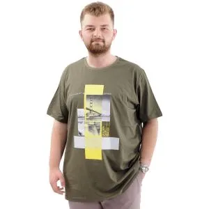 Battal Beden Erkek Pamuklu T-Shirt Yumuşak Dokulu Baskılı FRANCISCO U24086 Haki