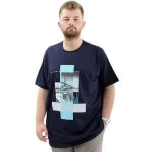 Battal Beden Erkek Pamuklu T-Shirt Yumuşak Dokulu Baskılı FRANCISCO U24086 Lacivert