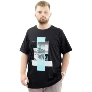 Battal Beden Erkek Pamuklu T-Shirt Yumuşak Dokulu Baskılı FRANCISCO U24086 Siyah