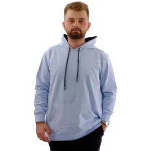 Büyük Beden Erkek Basic Sweatshirt Kapüşonlu Kanguru Cep U24166 Buz Mavi
