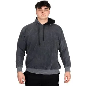 Büyük Beden Erkek Kapüşonlu Sweatshirt Asit Yıkama Interlok U24167 Beyaz
