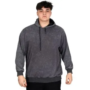 Büyük Beden Erkek Kapüşonlu Sweatshirt Asit Yıkama Interlok U24167 Füme