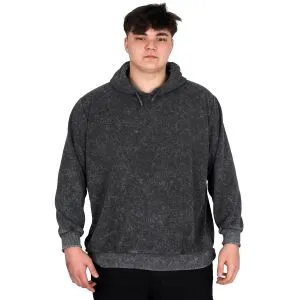 Büyük Beden Erkek Kapüşonlu Sweatshirt Asit Yıkama Interlok U24167 Gri