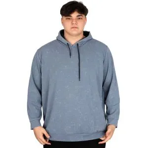 Büyük Beden Erkek Kapüşonlu Sweatshirt Asit Yıkama Interlok U24167 Mavi