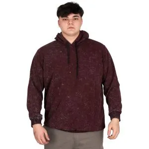 Big Size Mens Hooded Sweatshirt acid wash Interlok U24167 Plum