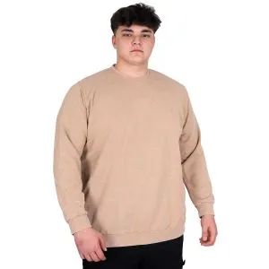Büyük Beden Erkek Bisiklet Yaka Sweatshirt Asit Yıkama Interlok U24175 Bej