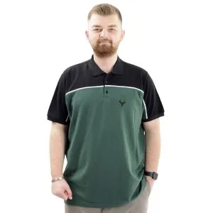 Büyük Beden Erkek T-Shirt Polo Yaka Renk Bloklu DEER U24324 Nefti