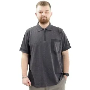 Büyük Beden Erkek T-Shirt Fermuarlı Polo Yaka Cepli U24325 Antrasit