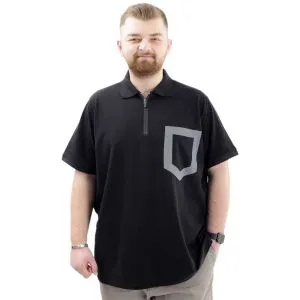 Büyük Beden Erkek T-Shirt Fermuarlı Polo Yaka Cepli U24325 Siyah